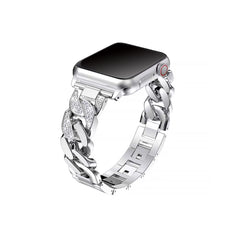 Denim chain and diamond-studded metal Apple Watch band