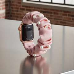 iwatch women's fashion composite elastic pearl satin apple watch band