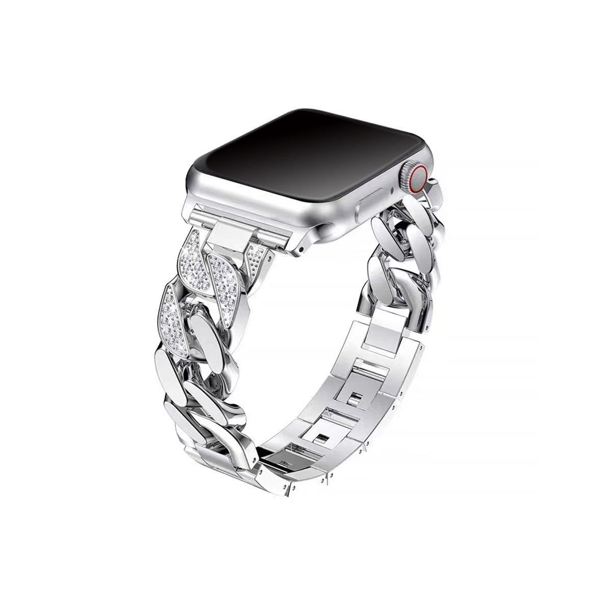 Denim chain and diamond-studded metal Apple Watch band