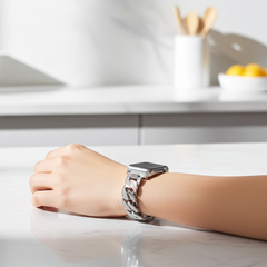 Denim chain and diamond-studded metal Apple Watch band