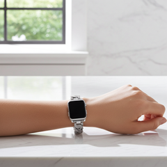 Denim chain and diamond-studded metal Apple Watch band